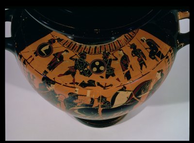 Attic Black-Figure Hydria, Battle Scene (detail) by Greek